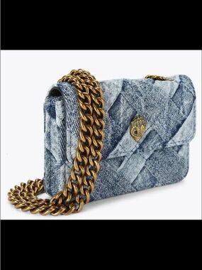Kurt Geiger Quilted Blue Denim Crossbody with Gold Chain